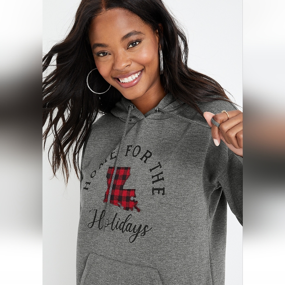 MAURICES Home for the Holidays (Louisiana) size Large soft charcoal hoodie